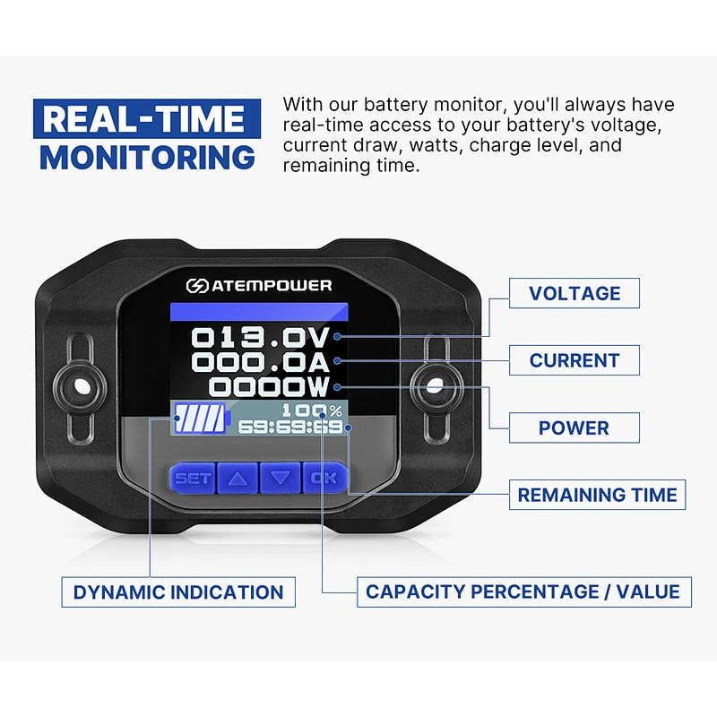ATEM POWER 12V 100A Real-time Battery Tester RV Car Battery Monitor